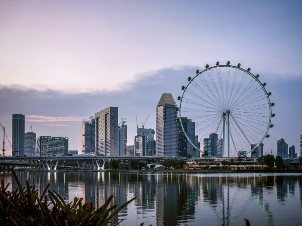 Singapore skyline at dusk, viewed from Marina Bay